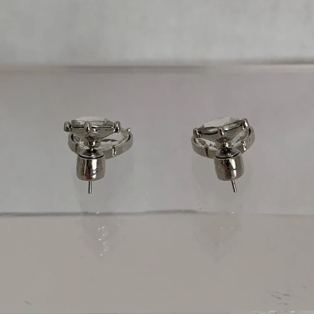 Clear Jewel Rhinestone Teardrop Earrings with Stud Silver Toned Hardware